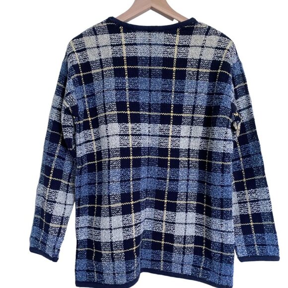 Oversized Paul Harris Design Plaid Sweater Vintage Grandpa Blue - Picture 3 of 4